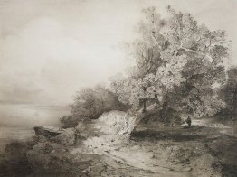 old oak tree at the cliff above the river 1857