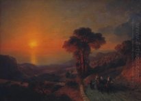 Vista del mar desde las montañas al atardecer Crimea 1864