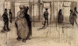 People Walking On A Street In The Evening 1886