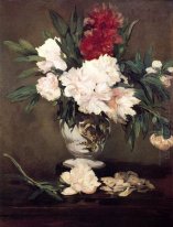 vase of peonies on a small pedestal 1864