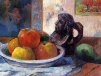 still life with apples a pear and a ceramic portrait jug 1889 oi