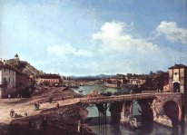 Vue d'un vieux pont sur la rivière Po Turin 1745