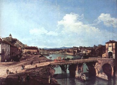 Visualizzazione di un vecchio ponte sul fiume Po di Torino 1745