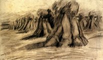 Stooks Och en bonde Stapel Sheaves 1885