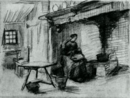 Interior With Peasant Woman Sitting Near The Fireplace 1885 1