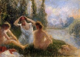 bathers seated on the banks of a river 1901