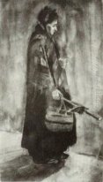 Woman With Shawl Umbrella And Basket 1882