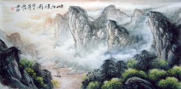 Arbres, maisons - peinture chinoise