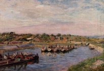 idle barges on the loing canal at saint mammes 1885