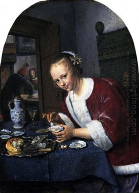 Mädchen, das Austern 1660