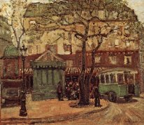 Greenish Bus in Street of Paris