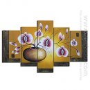 Tangan-Dicat Floral Oil Painting - Set Dari 5