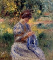 The Embroiderer Woman Embroidering In A Garden