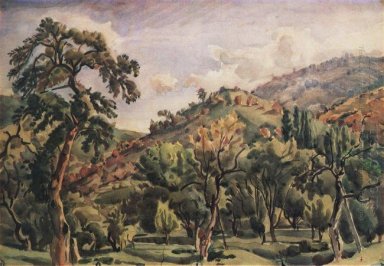 Mountain landscape with trees. Ortolan.