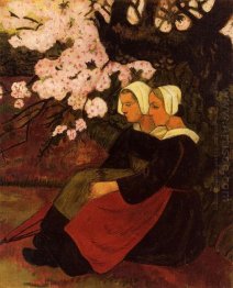 Two Breton Women Under A Flowering Apple Tree 1890