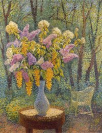 Vase of Flowers in a Garden