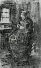 Interior With Peasant Woman Sewing 1885 4