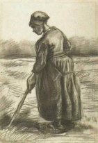 Mujer campesina de trabajo con un palo largo 1885