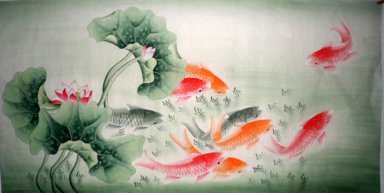 Fish & Lotus - peinture chinoise