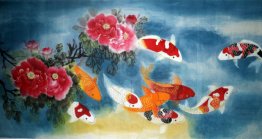 Fish & Peony - Peinture chinoise