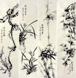 Plum,Orchid,Bamboo,Chrysanthemum-FourInOne - Chinese Painting