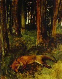 dead fox lying in the undergrowth 1865