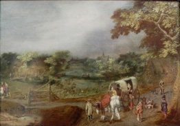 A Summer Village Landscape with Horse