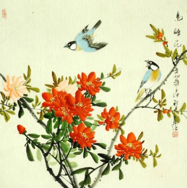 Pájaros y flores - Pintura china