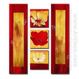 Hand-painted Floral Oil Painting - Set of 5