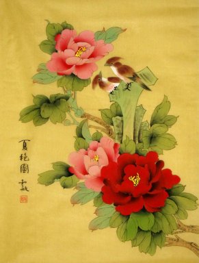 Peony & Birds - Chinesische Malerei