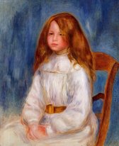 Seated Little Girl With A Blue Background