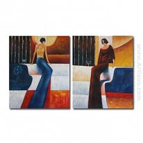 Hand-painted Abstract Oil Painting - Set of 2