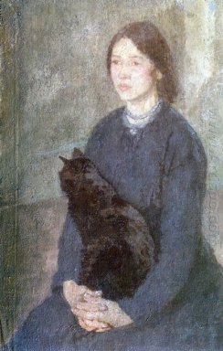 Junge Frau, die eine schwarze Katze