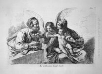 Святое семейство Санкт Иосиф дает ребенку некоторые фрукты, что