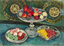 Still life with wreaths, apples and plums