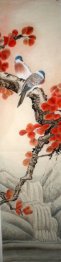 Birds & feuilles rouges - peinture chinoise