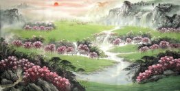 River, flowers - Chinese Painting