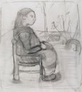 Jeune fille assise dans un paysage, à droite