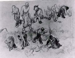 Sheet With Numerous Sketches Of Working People 1890