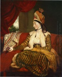 Portrait Of Mrs Baldwin Full Length Seated On A Red Divan