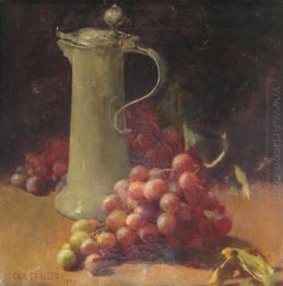 Still life with grapes & pewter flagon