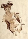 Mujer del Semi-Desnudo con Sombrero