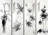 Plum,Orchid,Bamboo,Chrysanthemum-FourInOne - Chinese Painting