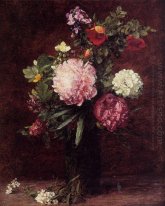 Große Blumen Blumenstrauß mit drei Pfingstrosen 1879