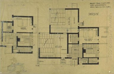 Double Studio Apartment Design Pläne und Axonometrie 1927