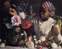 Negress avec des pivoines