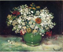 Vase med Zinnias och annan blommar 1886
