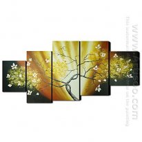 Tangan-Dicat Floral Oil Painting - Set Dari 5