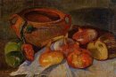 Still Life: Pit, cipolle, pane e mele verdi