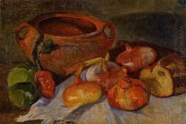 Nature morte: Pit, oignons, pain et pommes vertes